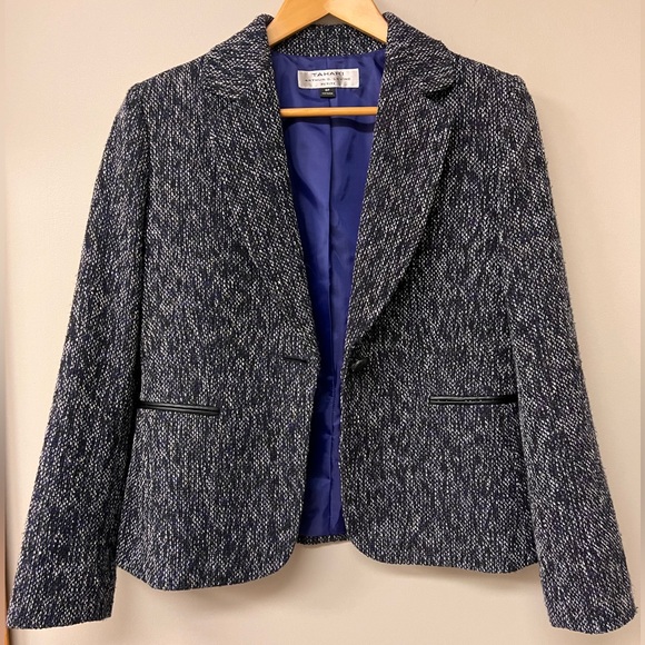 Tahari Black Heathered Purple w Faux Leather Piping & 1 Button Blazer | 8P | EUC - Picture 2 of 9